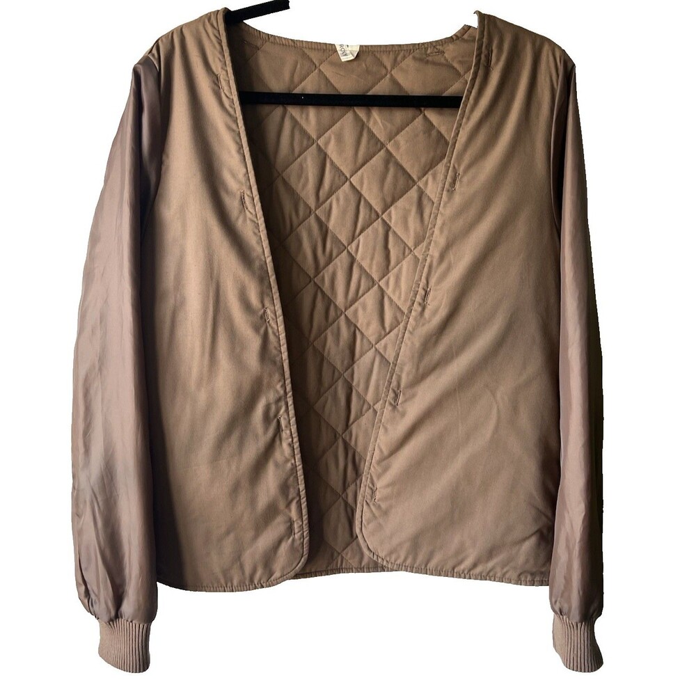 Roxy Brown Quilted Ribbed Cuffs Short Jacket Women's Long Sleeve Regular